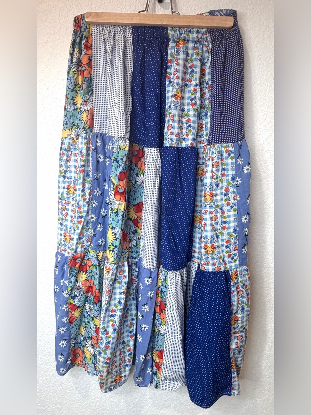 Vintage Lucia Lukken Broomskirt Skirt Womens Mix Patchwork Floral Boho M/L Blue